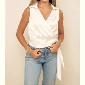 NWT HUTCH Anthropologie sleeveless collared wrap top in white